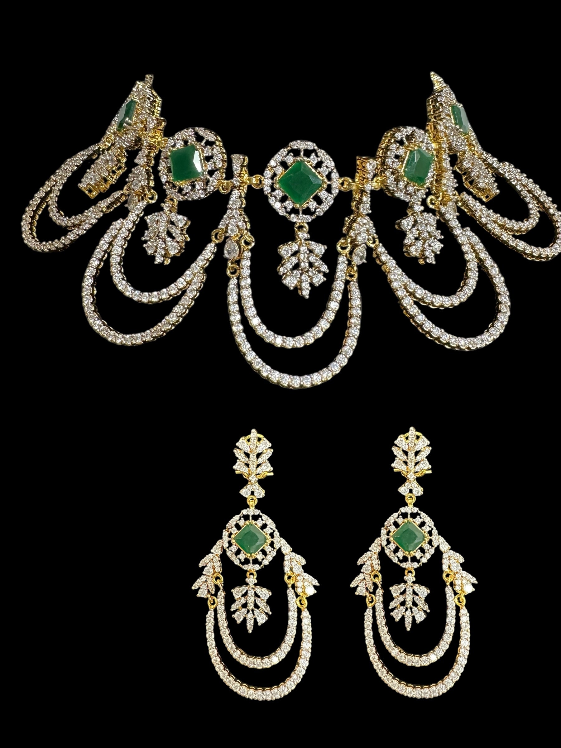 DNS184 high quality necklace set with zircon and emerlad cz stone ( READY TO SHIP )