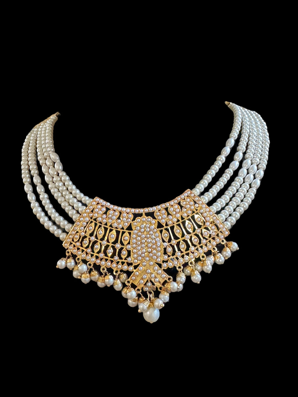 DNS65 Khudra punjabi Jadau necklace set in pearls ( SHIPS IN 4 WEEKS  )