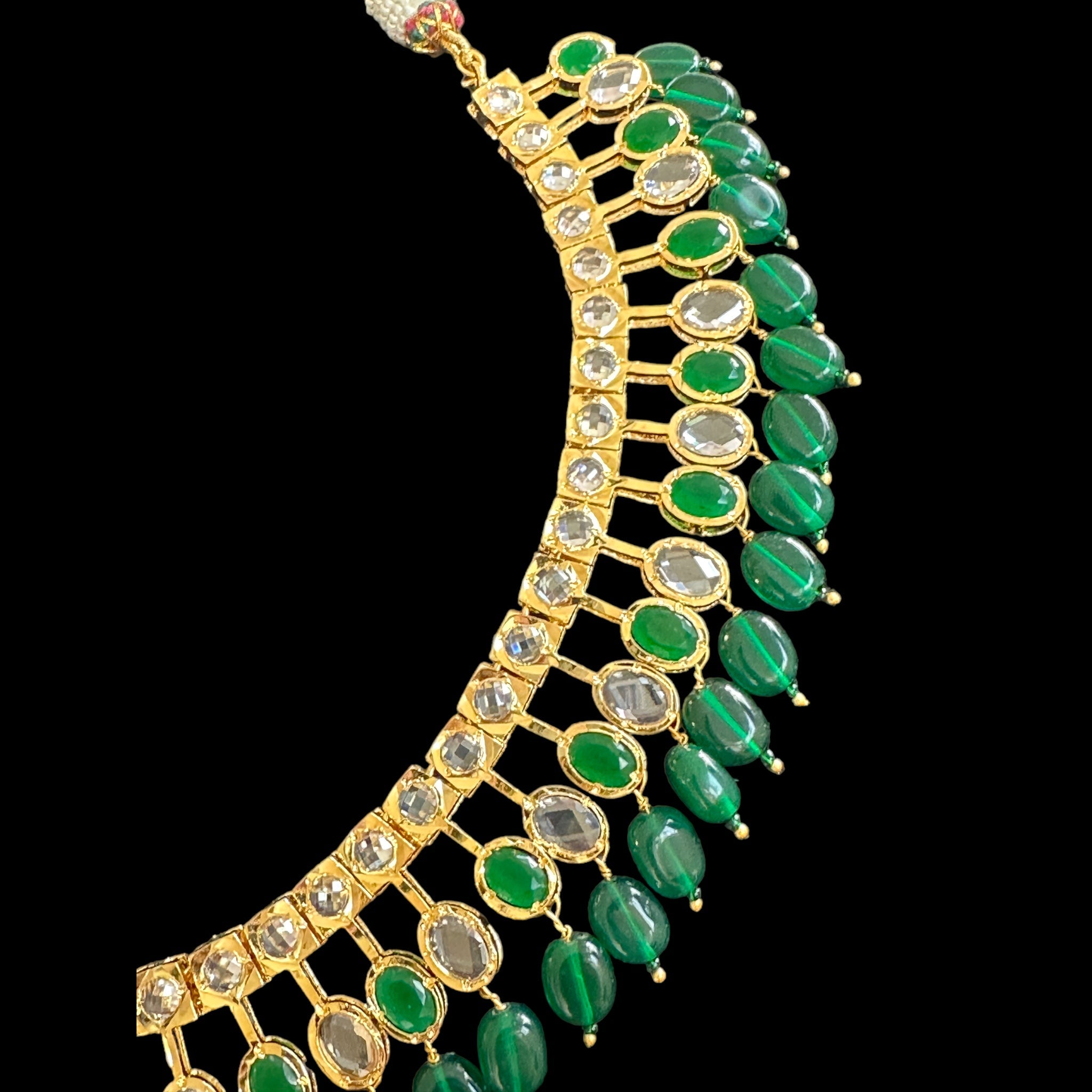 DNS90 gold plated necklace with green beads ( READY TO SHIP )