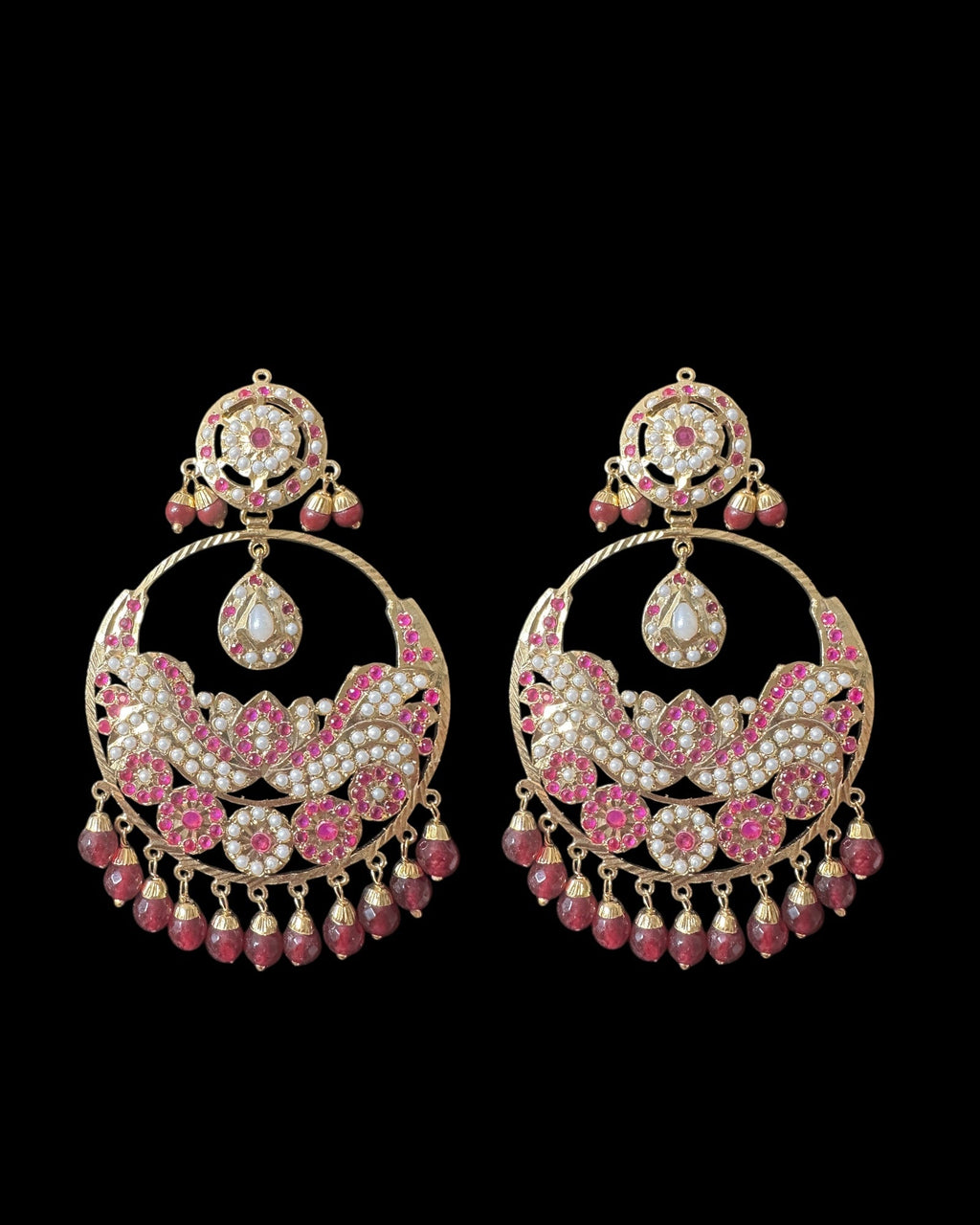 DER793  Roma chandbali earrings in Ruby ( READY TO SHIP )