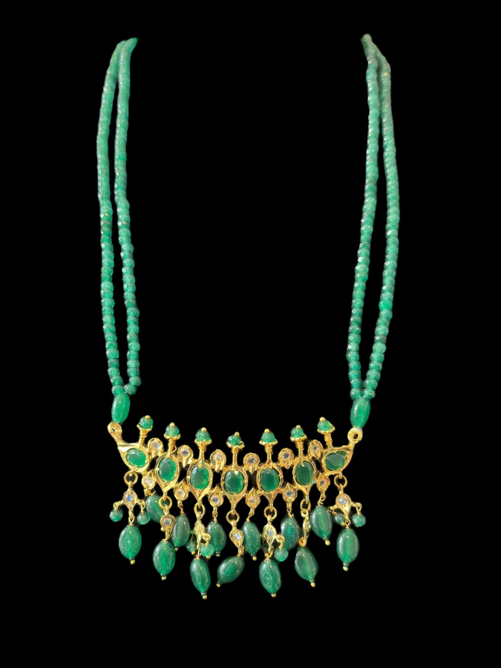 PS512 Tirmani with chandbali in green beads ( SHIPS IN 2 WEEKS  )