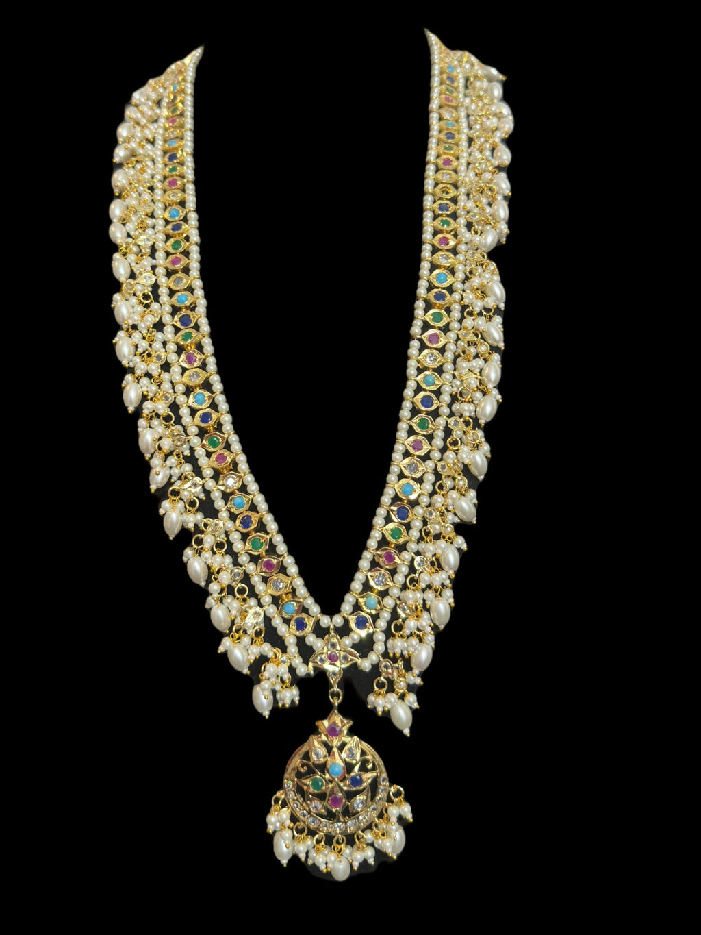 BR488 Meena hyderabadi bridal set in Navratan with pearls ( READY TO SHIP )