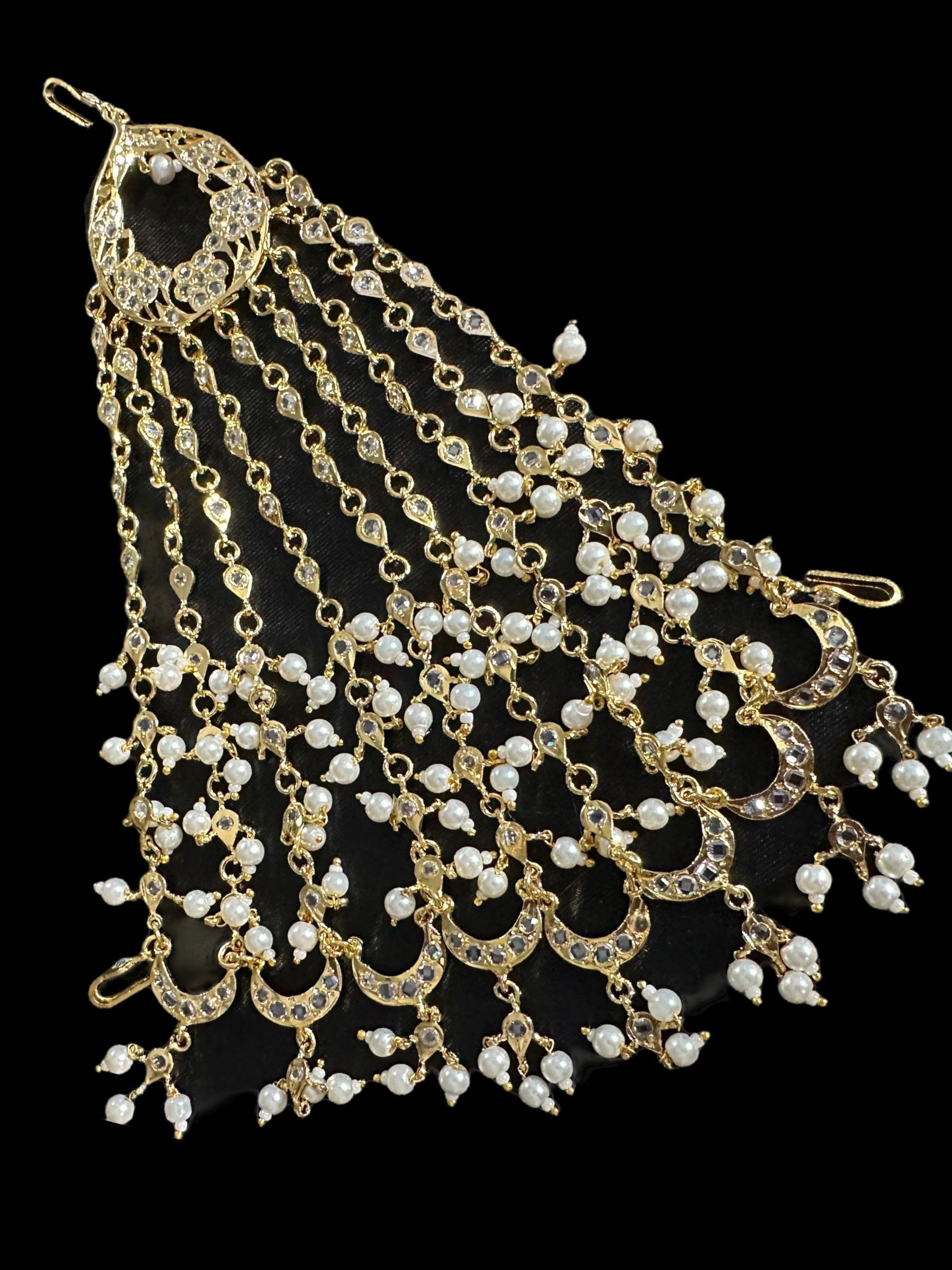 DJHR114 Sidra Hyderabadi Jhoomar Elegant Gold-Plated Bridal Passa | Deccan Jewelry | SHIPS IN 4 WEEKS