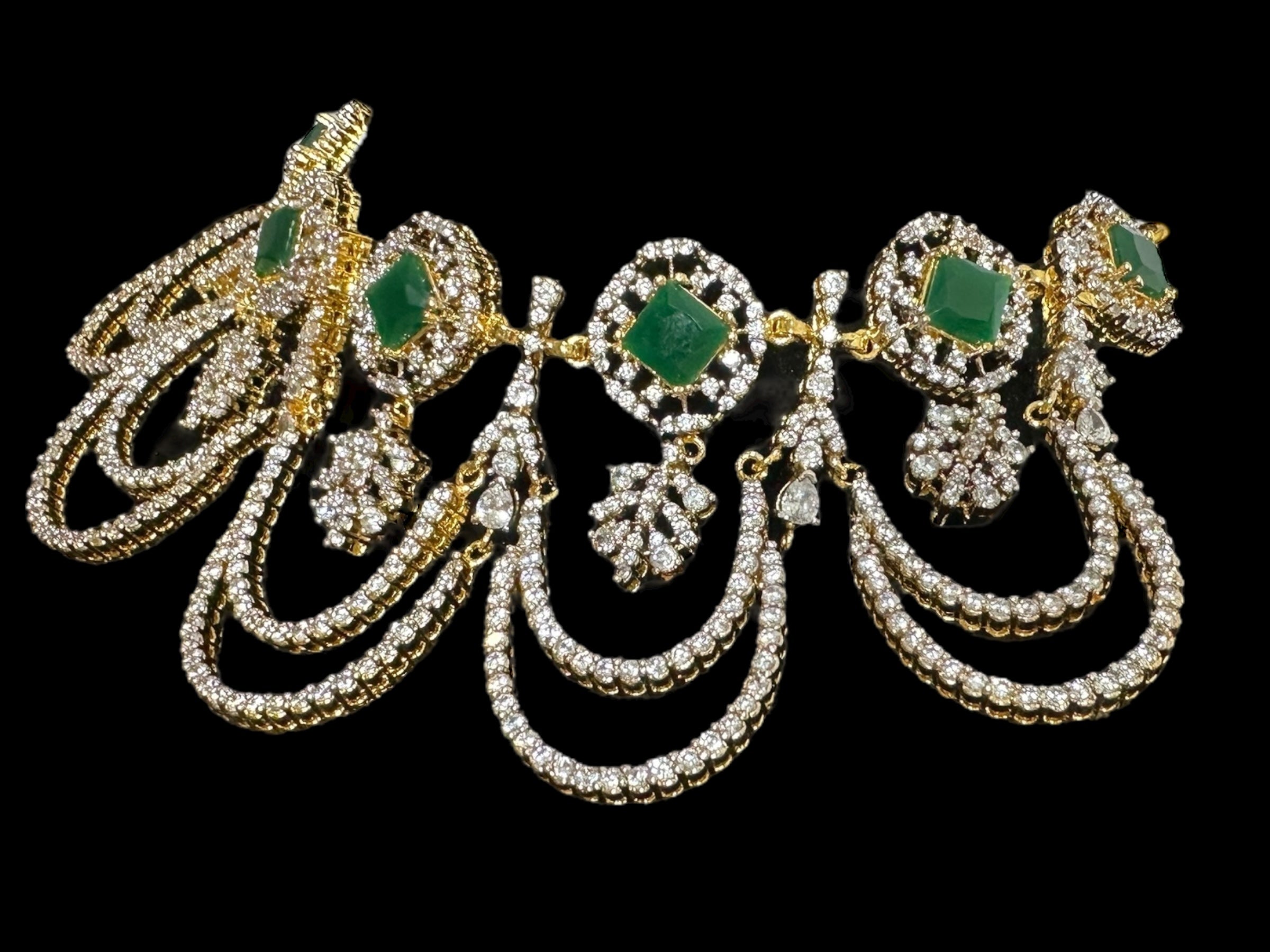 DNS184 high quality necklace set with zircon and emerlad cz stone ( READY TO SHIP )