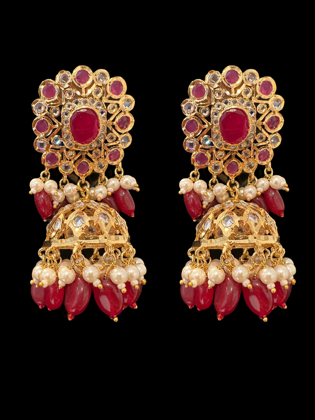 C333 Hyderabadi  choker set in pearls  and ruby with jhumka ( SHIPS IN 4 WEEKS )