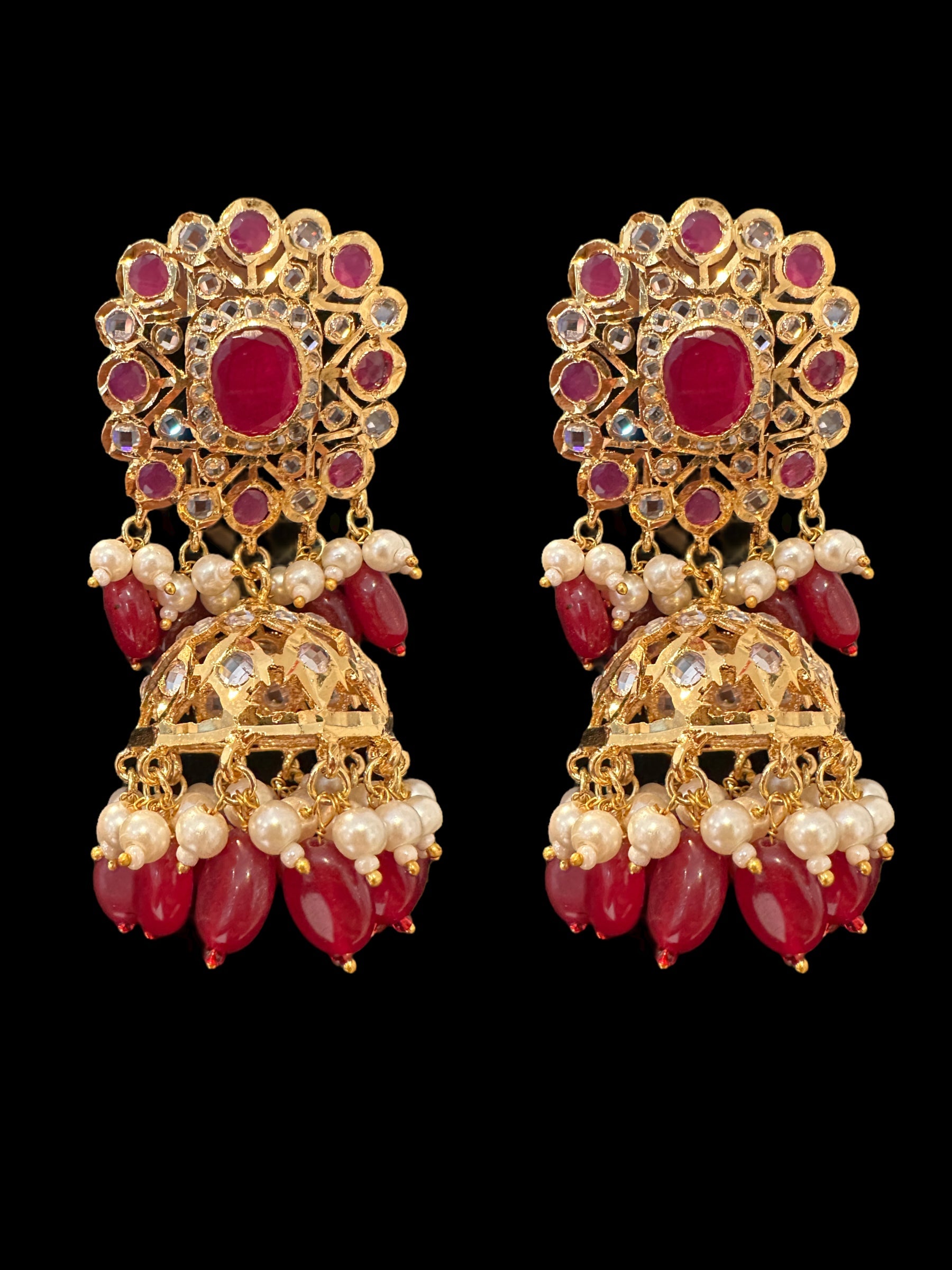 C333 Hyderabadi  choker set in pearls  and ruby with jhumka ( SHIPS IN 4 WEEKS )