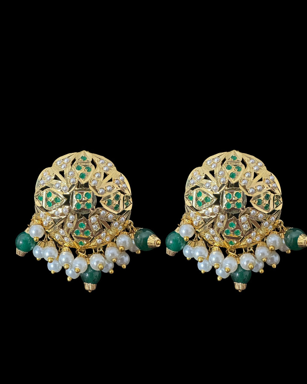 DNS194  Alea punjabi Jadau necklace  set - Emerald / Green   (READY TO SHIP)