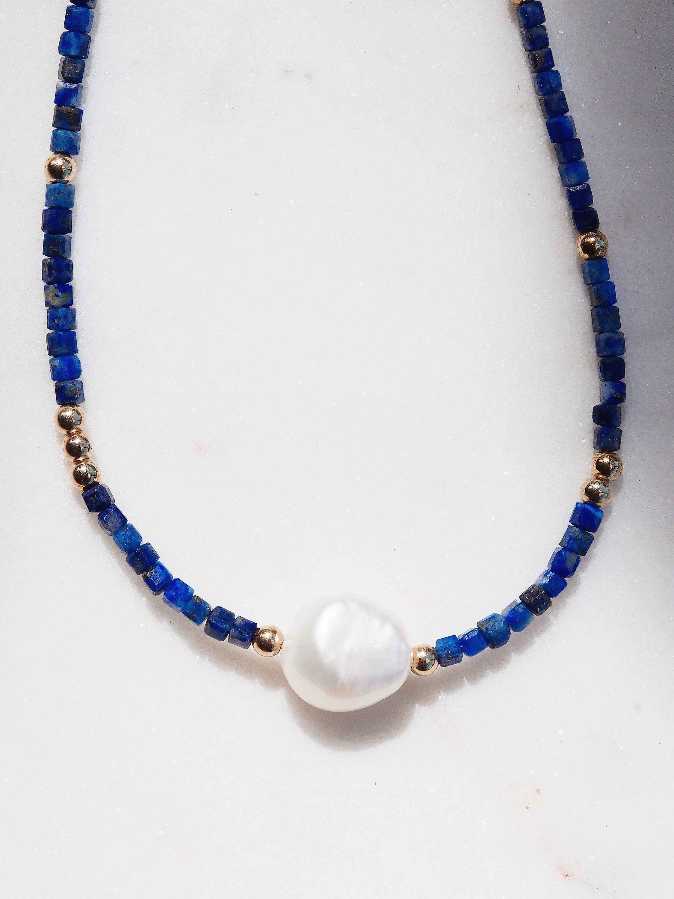 White Pearl and Gemstone Necklace - Gold Haukea