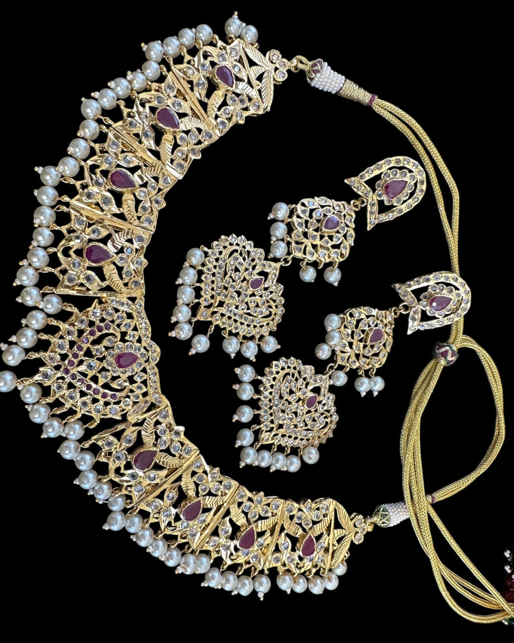 DNS176 necklace in pearls and rubies ( SHIPS IN 4 WEEKS  )