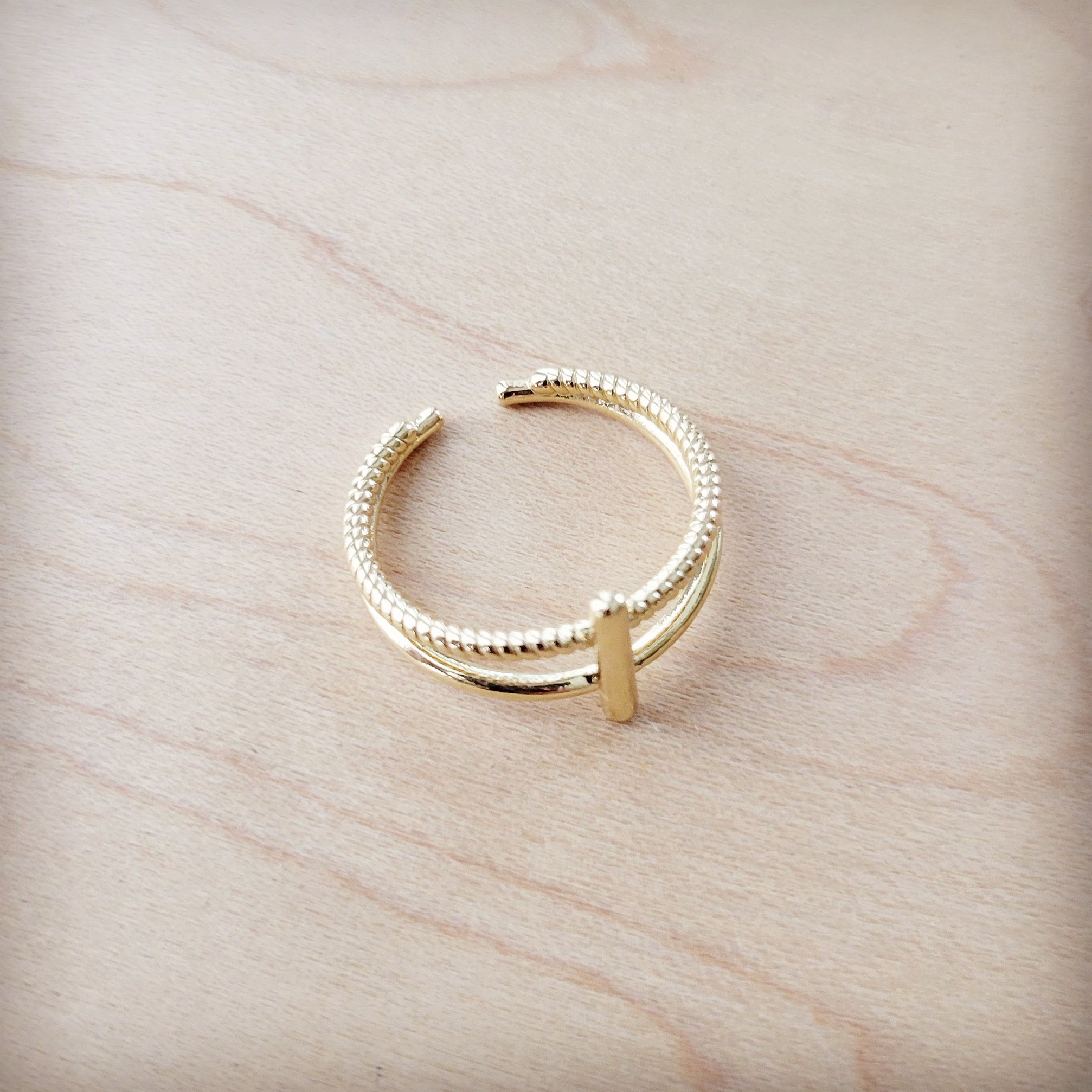 Gold Electroplate Cross Cuff Ring 012a4