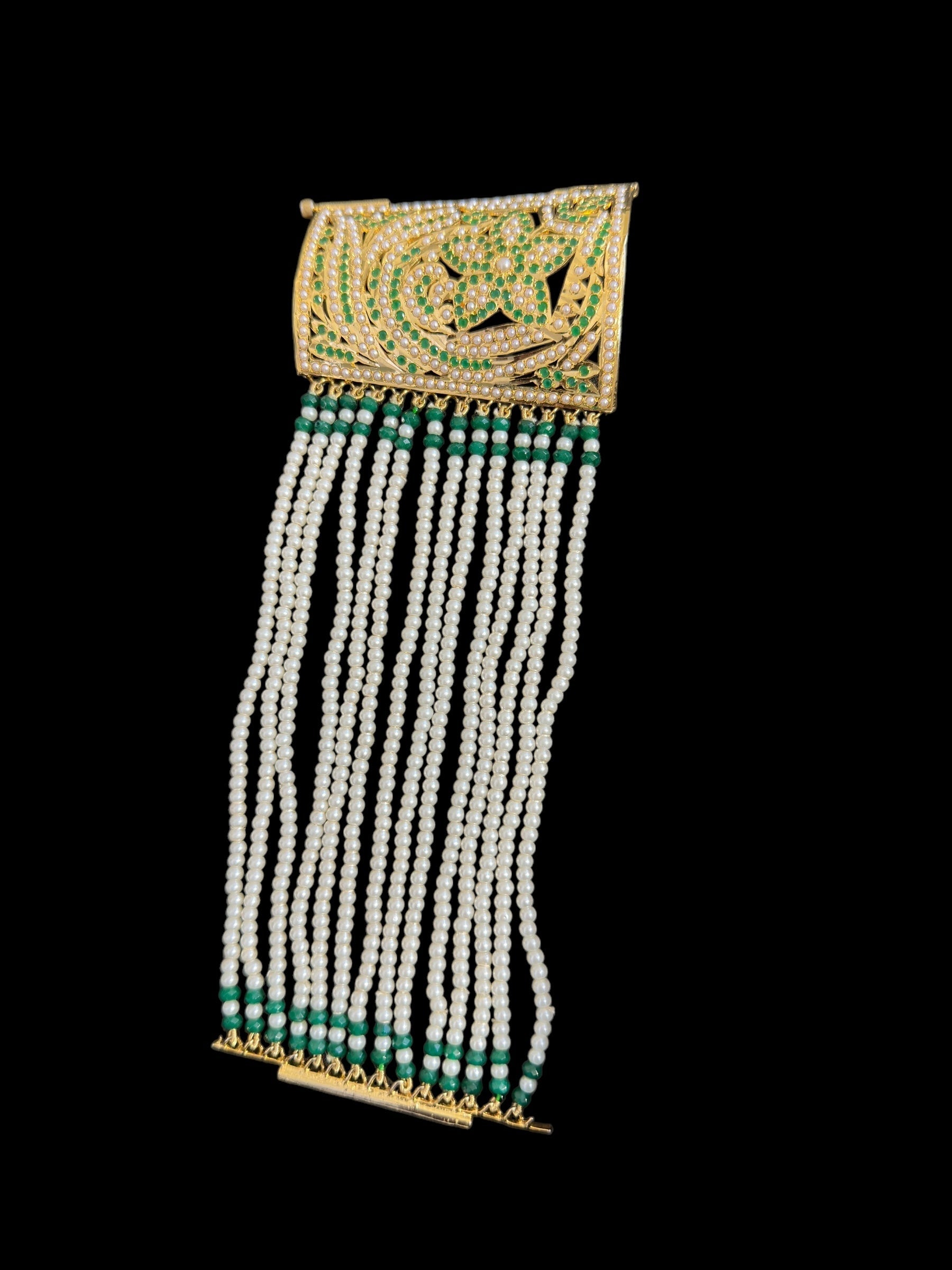 Jadau bahi / bracelet - Emerald  pearl ( READY TO SHIP  )