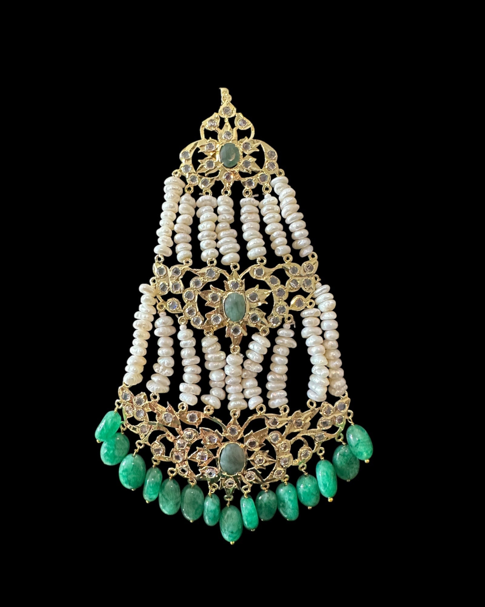BR482 Insia Hyderabadi bridal set in emeralds with fresh water pearls ( SHIPS IN 1 WEEK )
