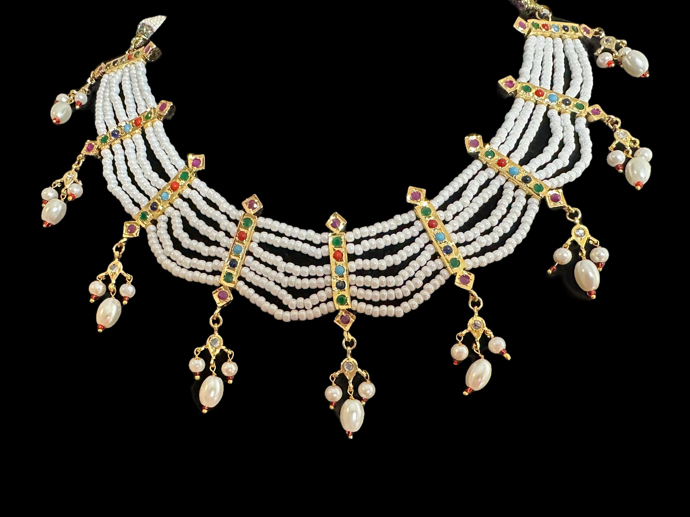 C517 Navratan necklace with earrings ( READY TO SHIP  )