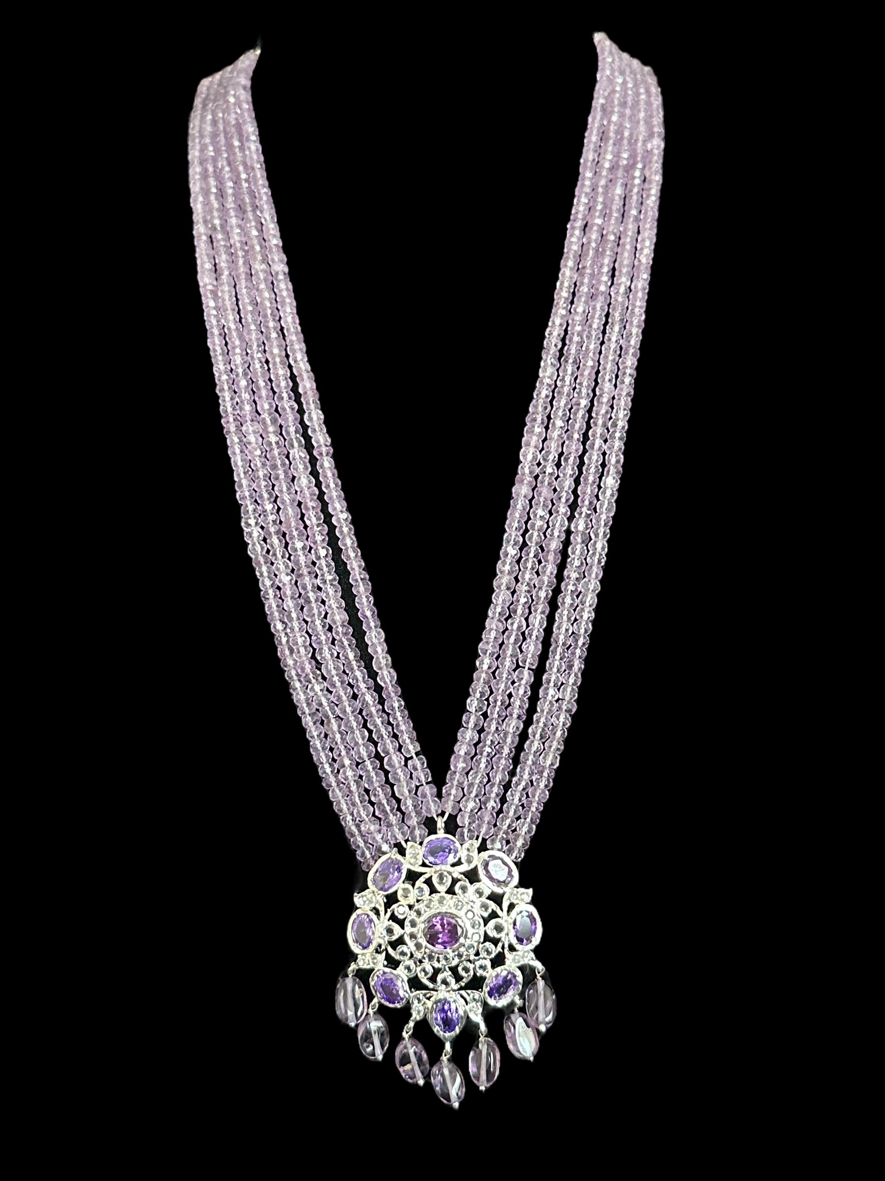 silver plated necklace with amethyst beads ( SHIPS IN 4 WEEKS )