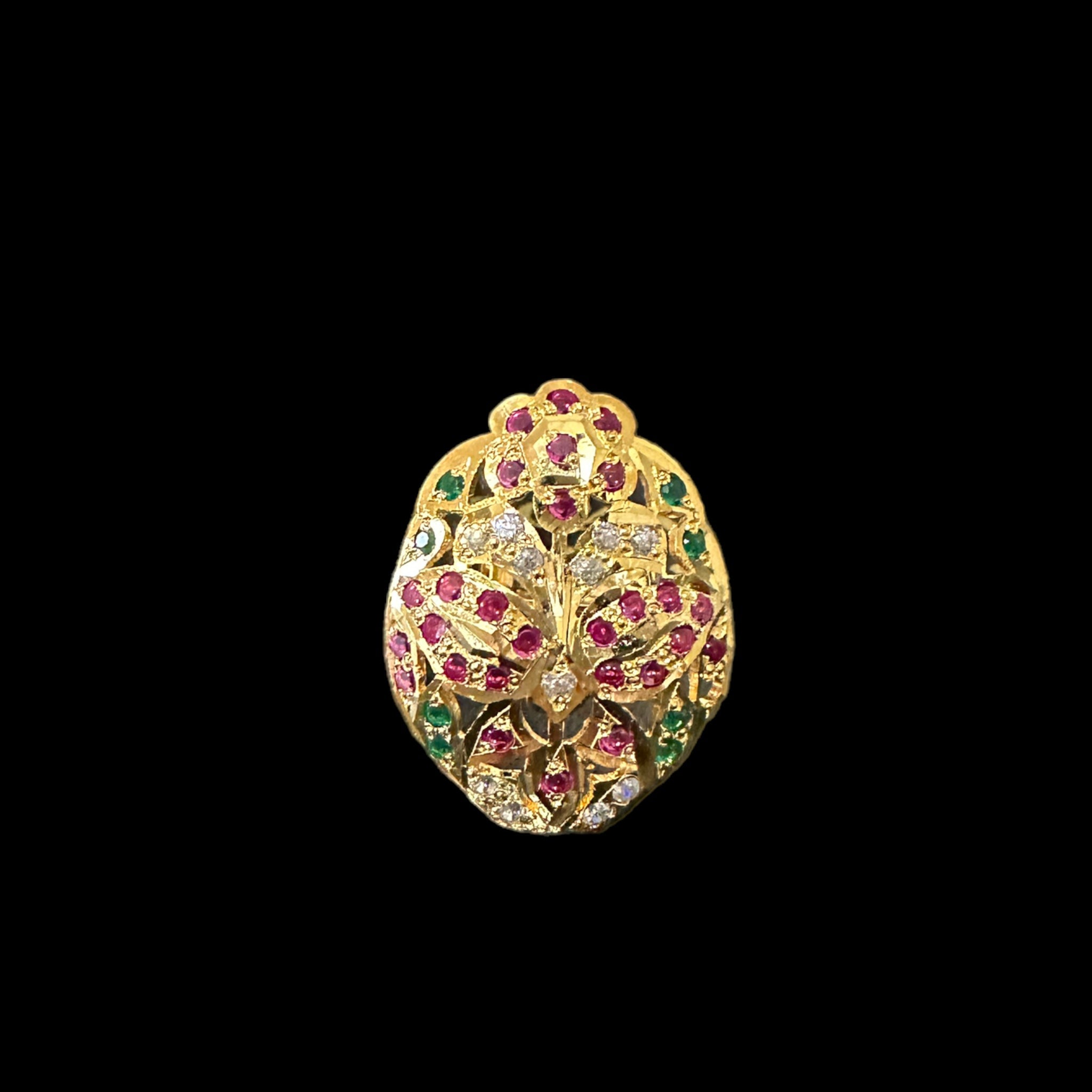 Gold plated silver ring in ruby emerald   ( READY TO SHIP )