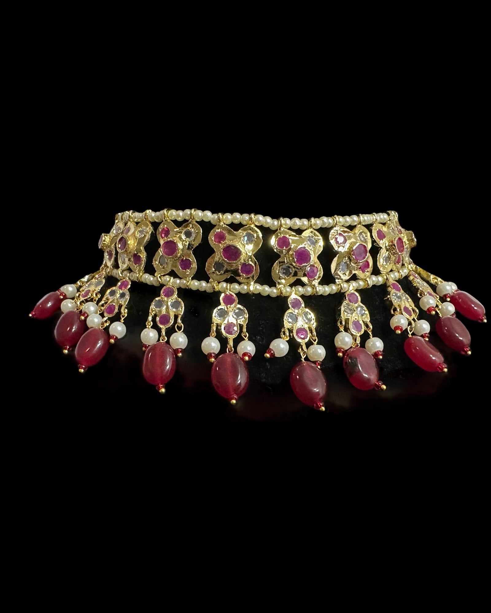 C560 Mahira choker with chandbali and tika in red beads ( READY TO SHIP )