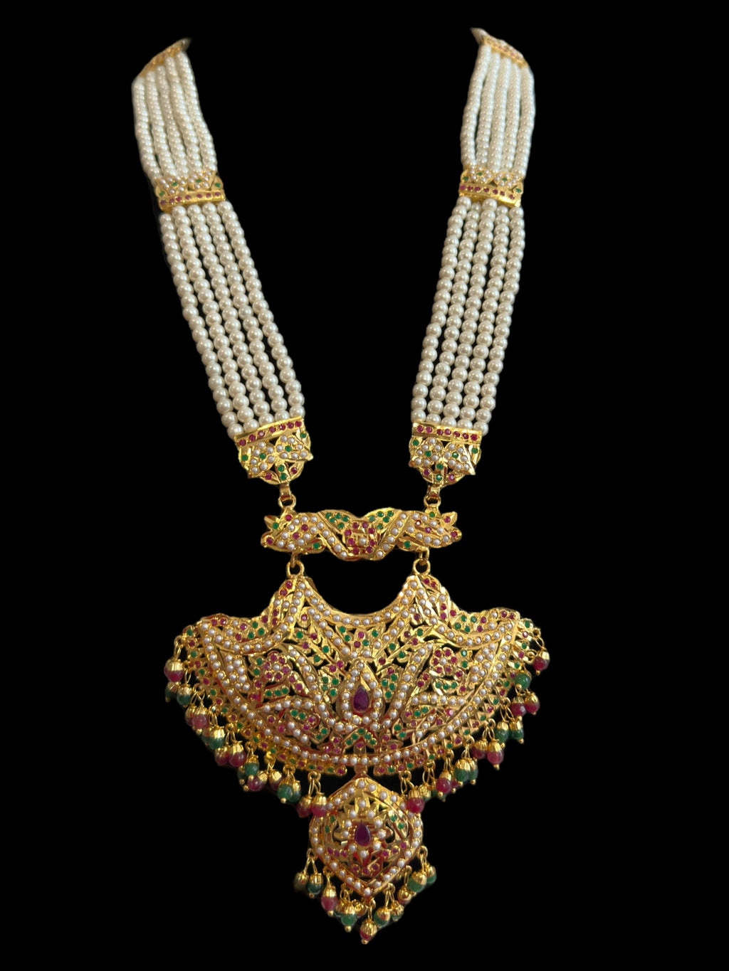 DLN87 Yashvi jadau rani haar in ruby emerald ( READY TO SHIP )