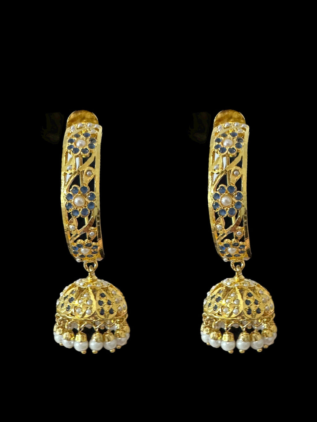 DER805 Jadau jhumka/hoop earrings in sapphire pearl combination ( SHIPS IN 3 WEEKS )