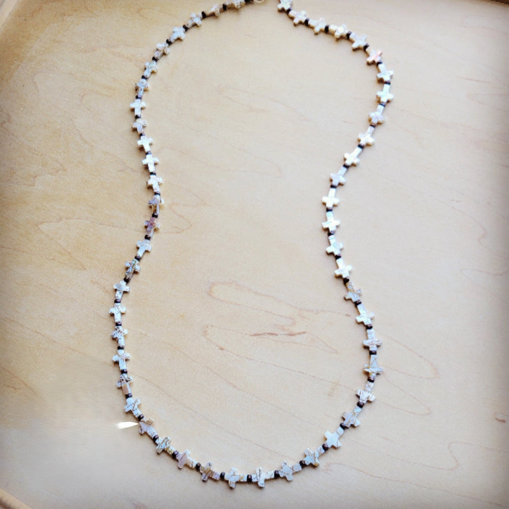 **Long Mother-of-Pearl Cross Necklace 259p