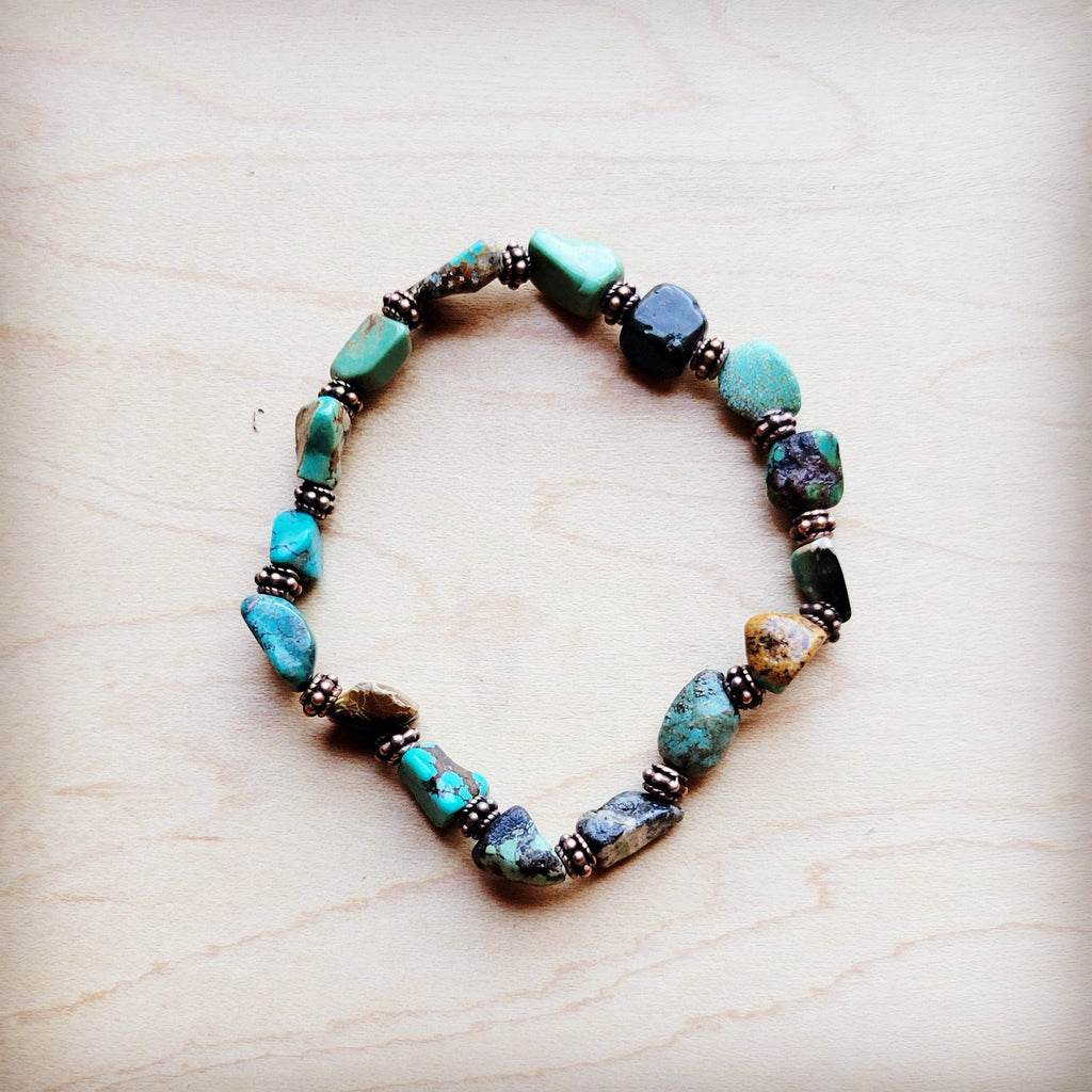 Genuine HuBei Natural Turquoise Beaded Bracelet w/ Copper 810g