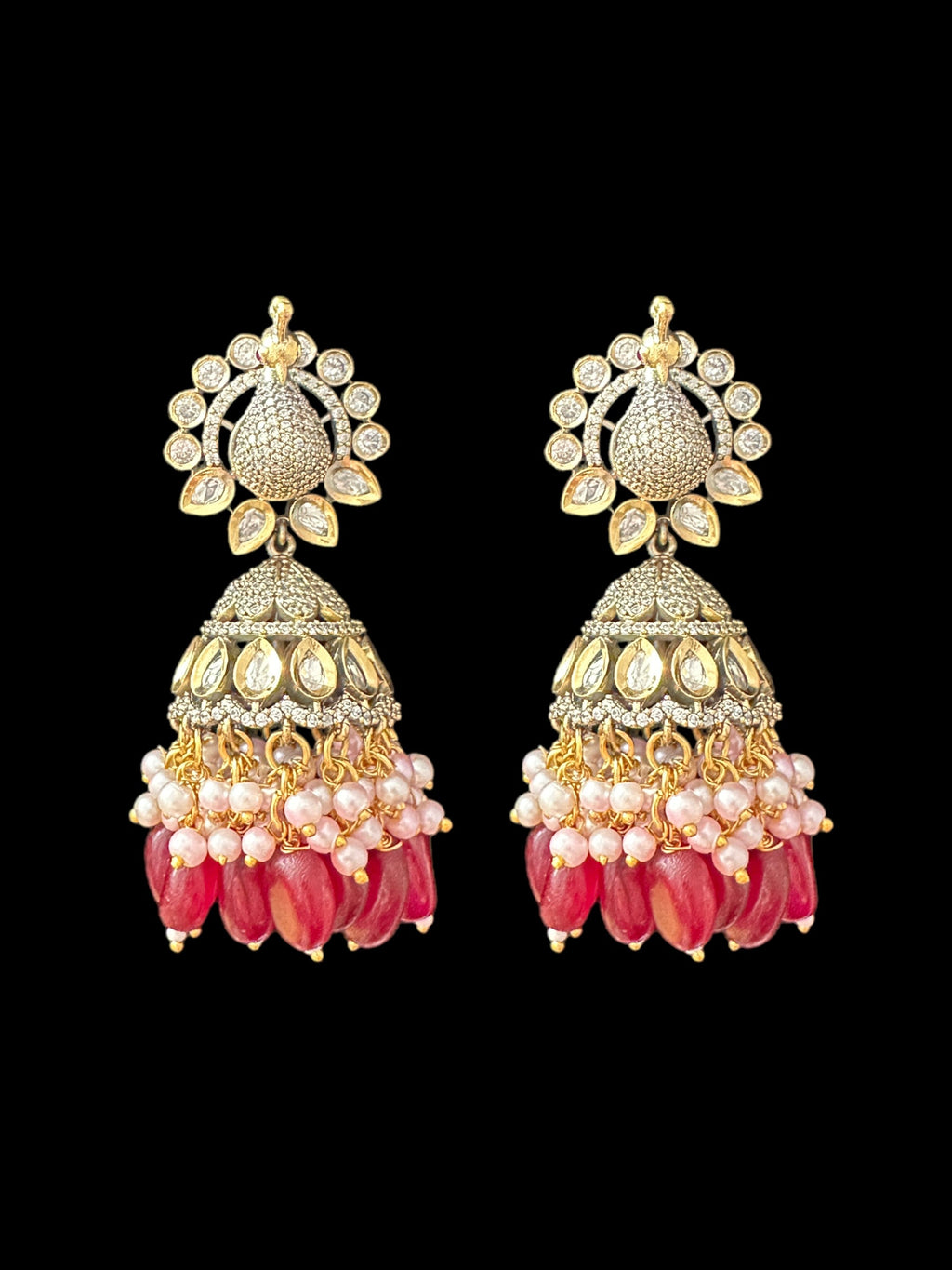 DER584 Mor polki jhumka - Ruby ( READY TO SHIP )