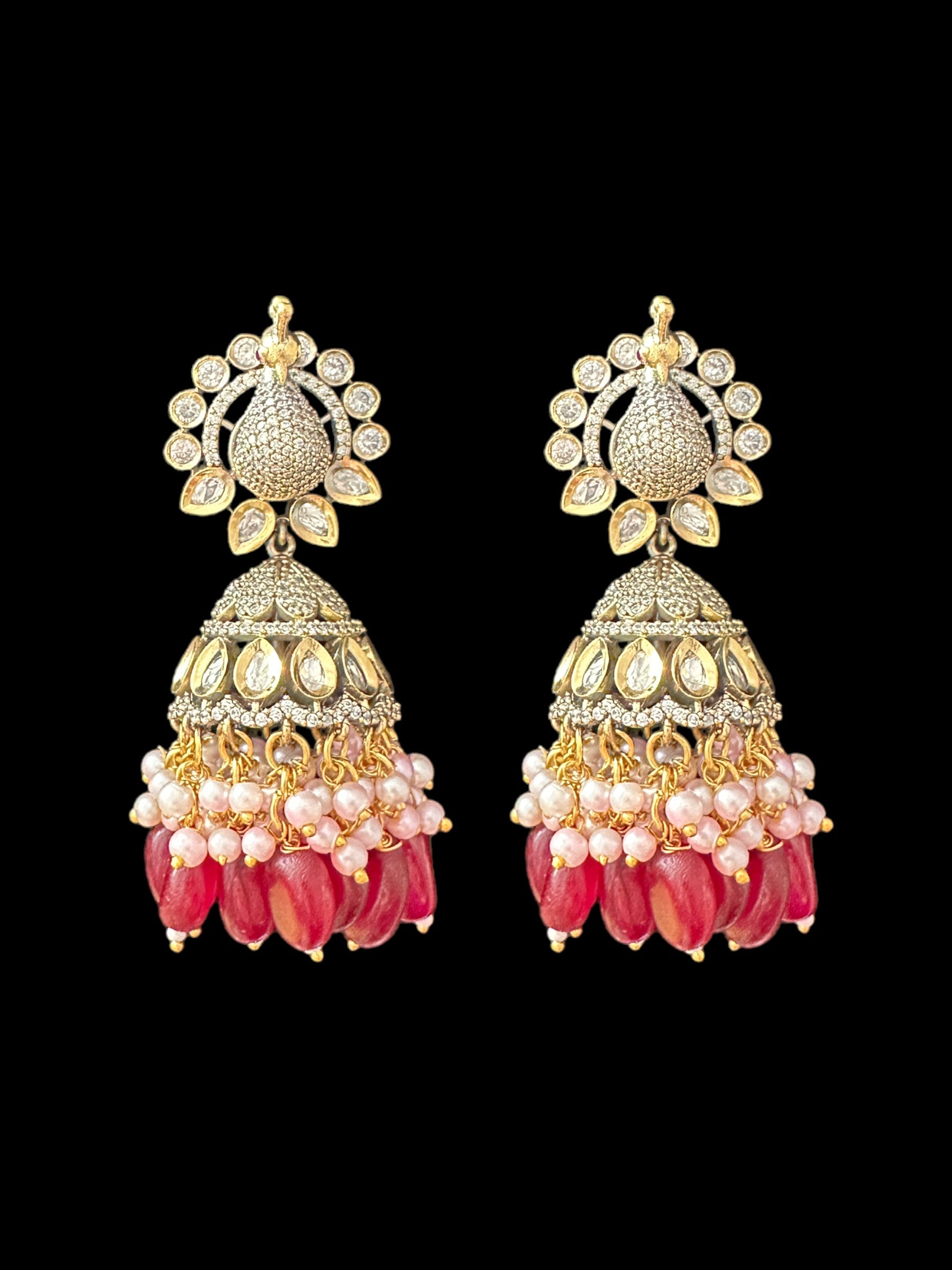 DER584 Mor polki jhumka - Ruby ( READY TO SHIP )