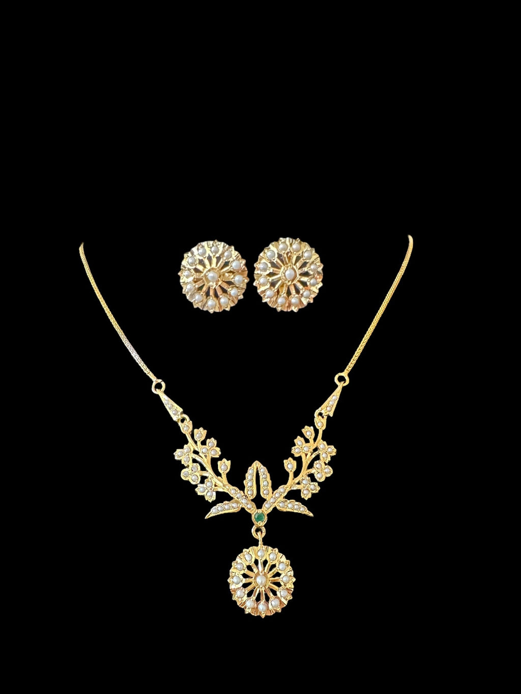 Gold plated silver necklace earrings set in fresh water pearls ( SHIPS IN 4 WEEKS )