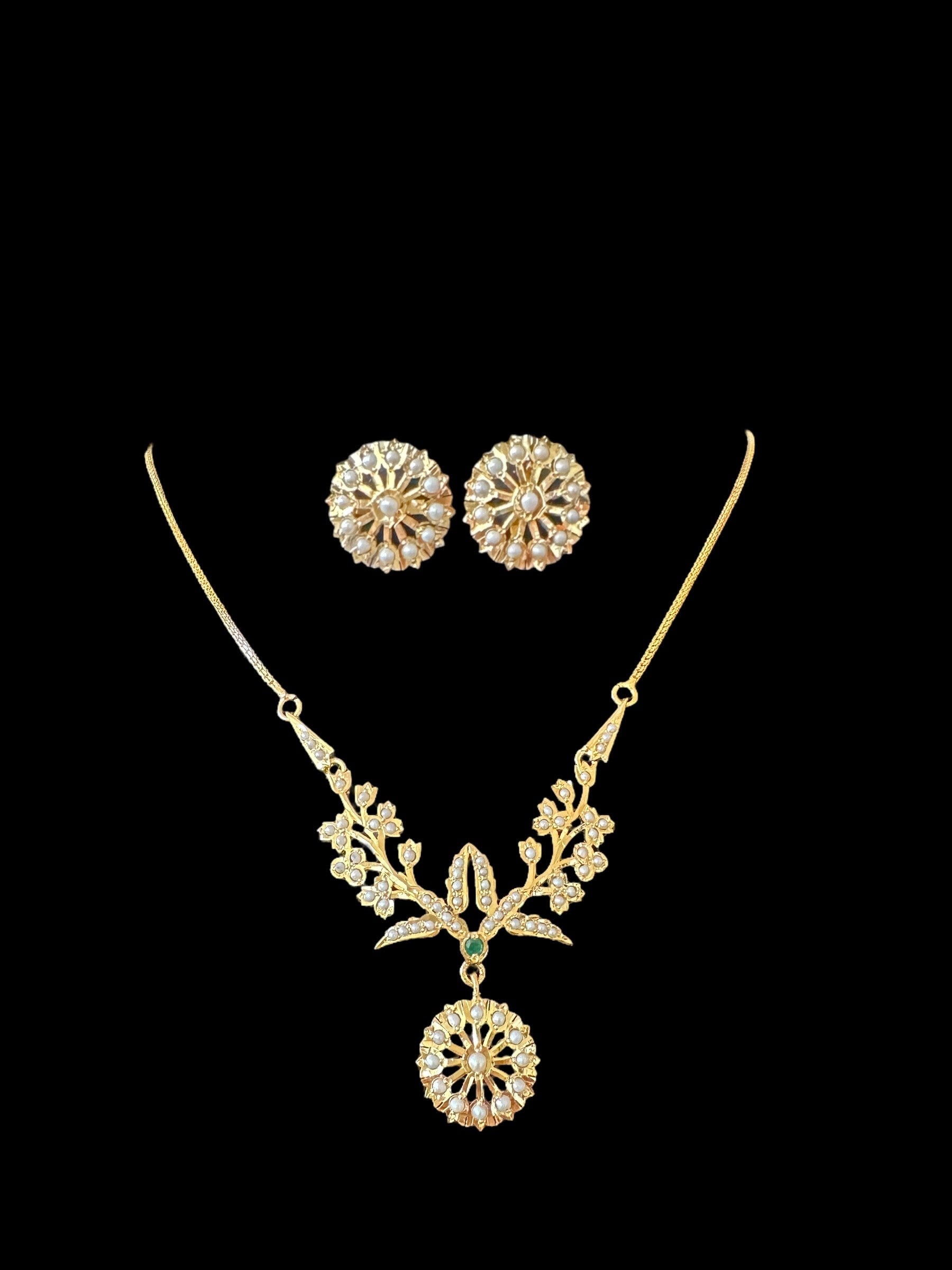 Gold plated silver necklace earrings set in fresh water pearls ( SHIPS IN 4 WEEKS )