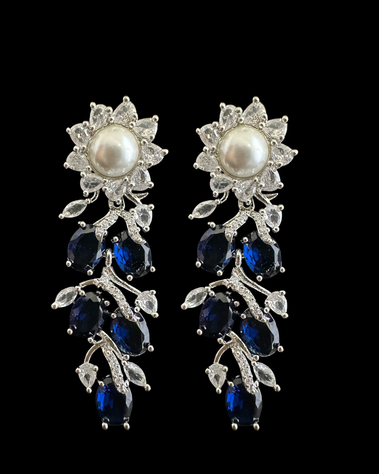 DNS137B silver plated necklace set - BLUE / SAPPHIRE  ( READY TO SHIP )