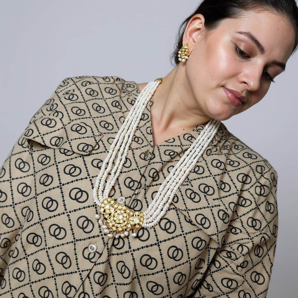 DLN1131 Moissanite Polki  Rani haar with pearls ( READY TO SHIP )