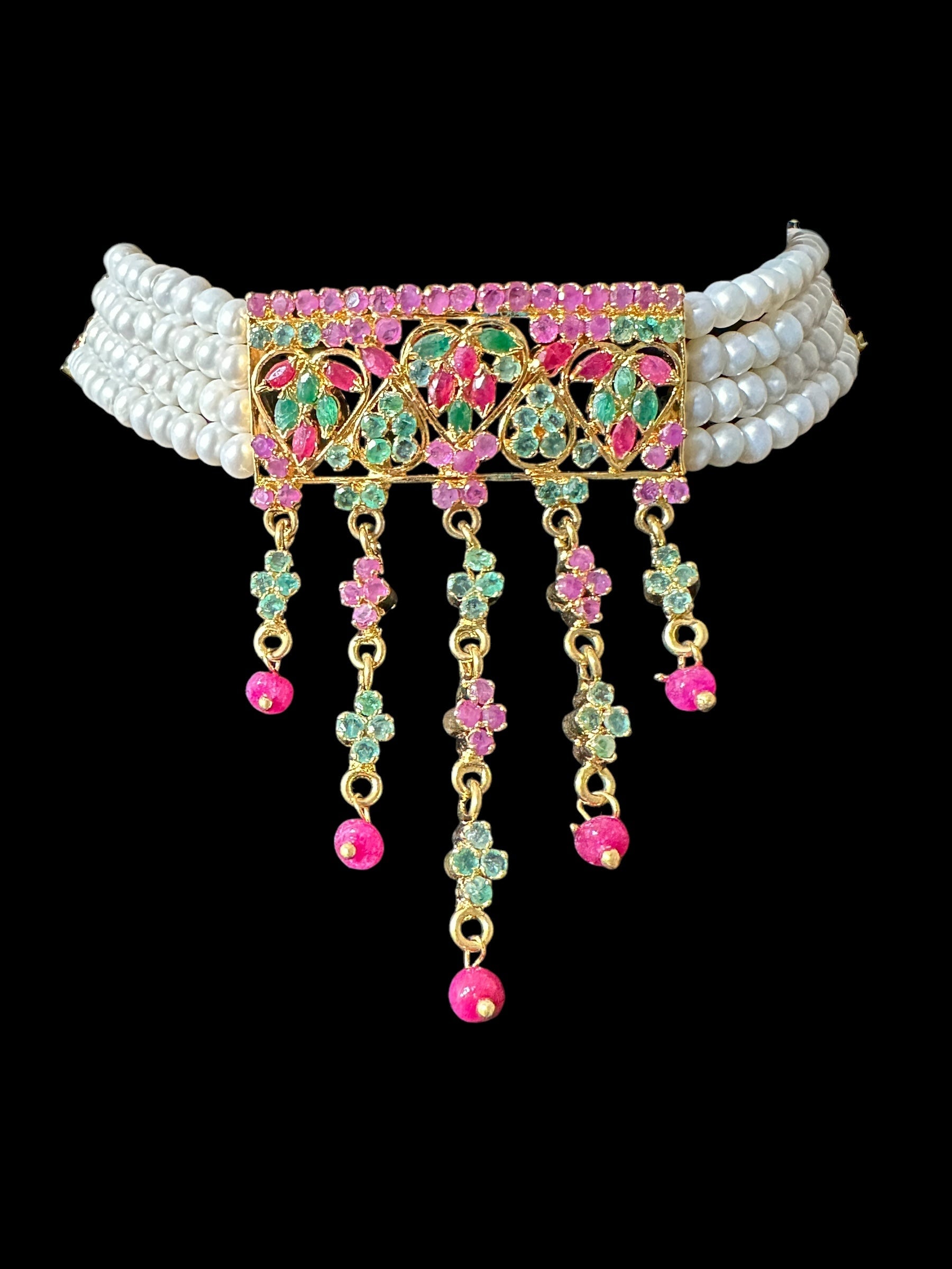 C510 Ruby emerald choker with earrings ( READY TO SHIP )