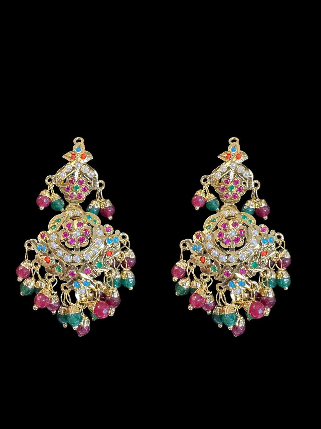 DLN91 jadau rani haar in navratan with pearls  ( READY TO SHIP )