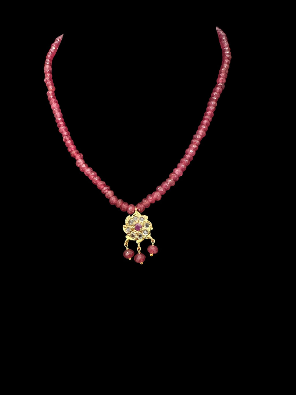 PS390 Sara flower pendant set with earrings in ruby beads ( SHIPS IN 4 WEEKS )