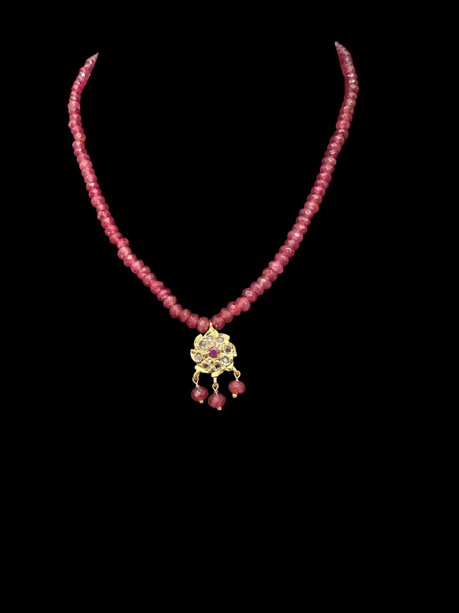 PS390 Sara flower pendant set with earrings in ruby beads ( SHIPS IN 4 WEEKS )