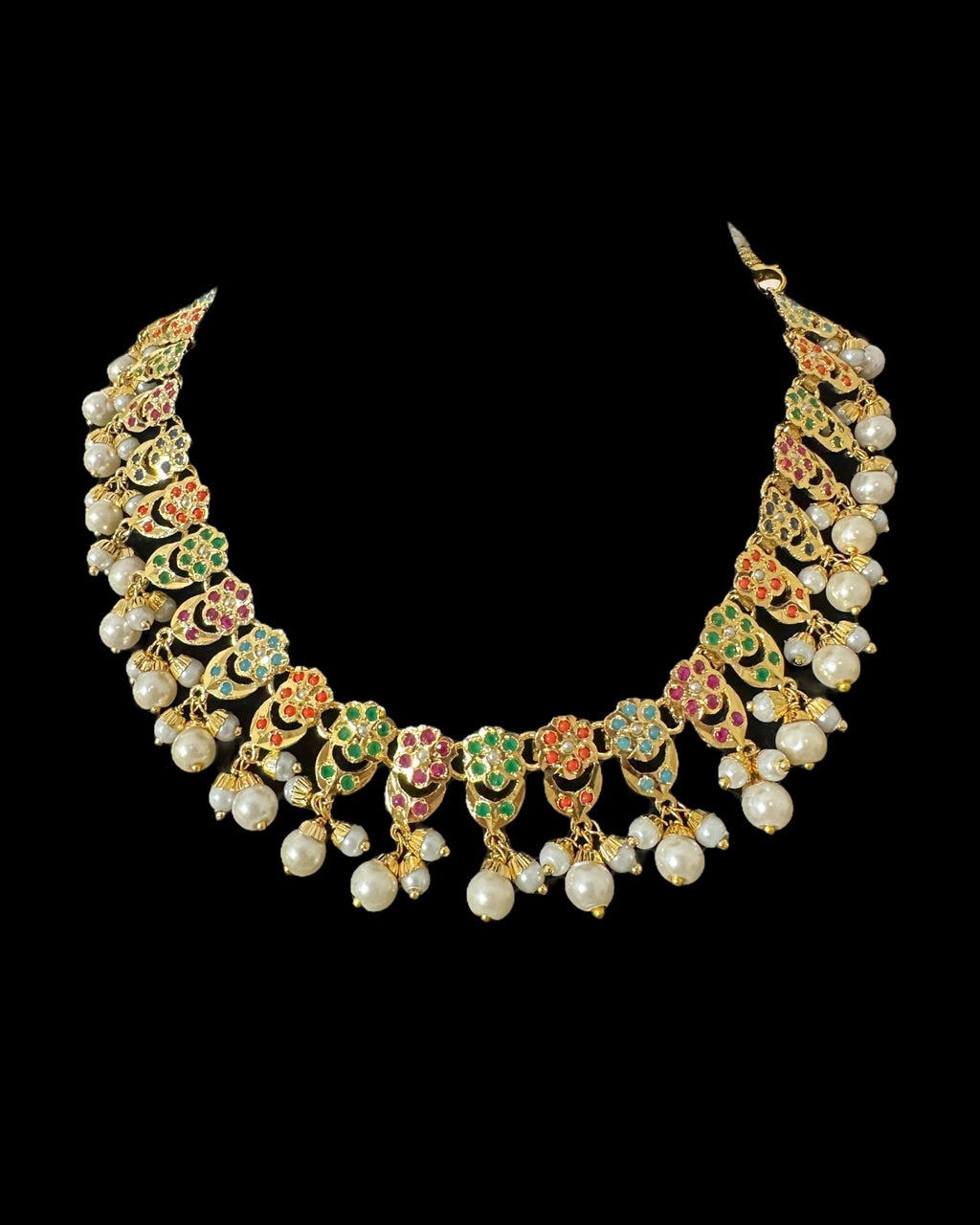 DNS194A Navratan jadau necklace set with tika ( READY TO SHIP )