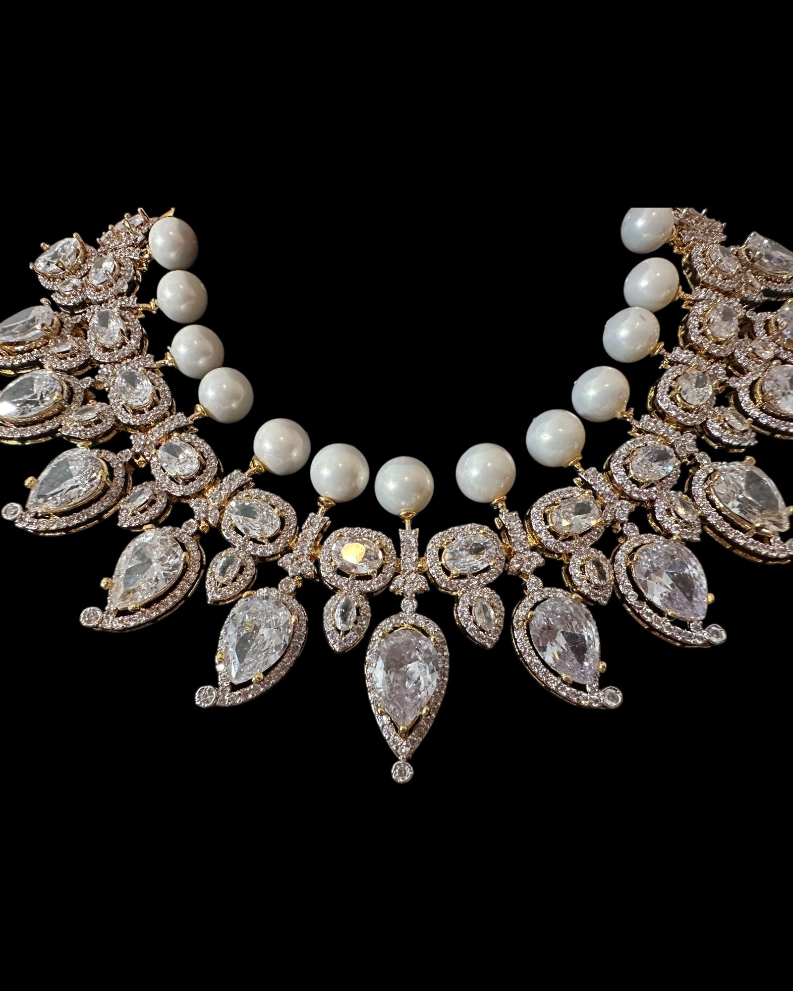 DNS202 Anmol necklace set in zircons and pearls ( READY TO SHIP )