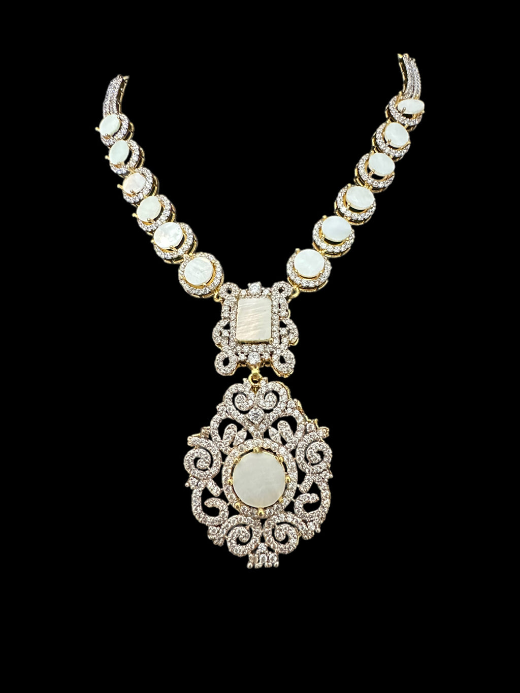 DNS117 zircon with mother of pearl necklace earrings set ( SHIPS IN 4 WEEKS  )