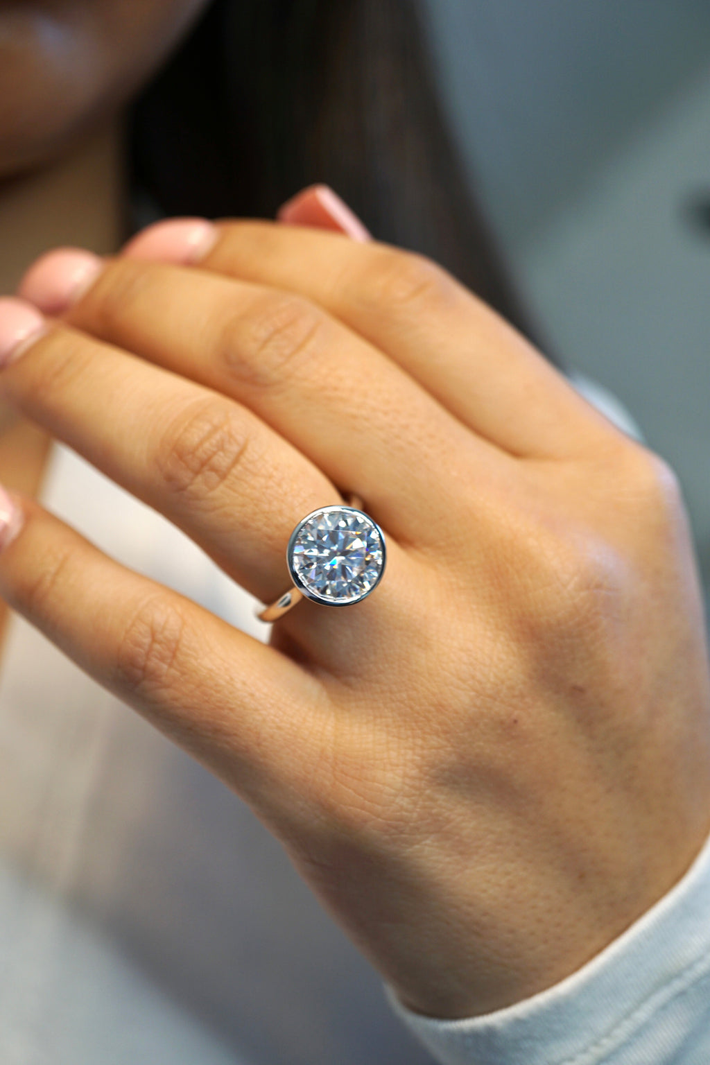 4.5ctw Round Cut Moissanite Bezel Set Solitaire Engagement Ring