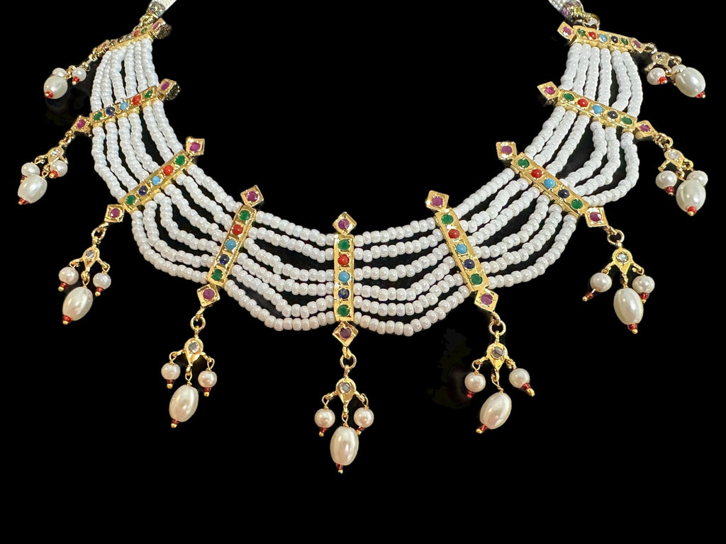 C517 Navratan necklace with earrings ( READY TO SHIP  )