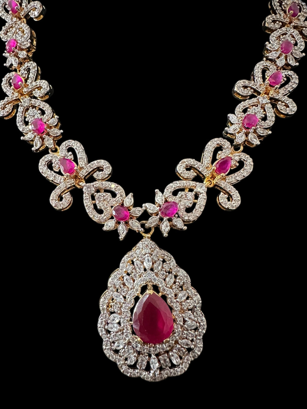 DNS203 high quality necklace set with zircon and ruby cz stone ( READY TO SHIP )