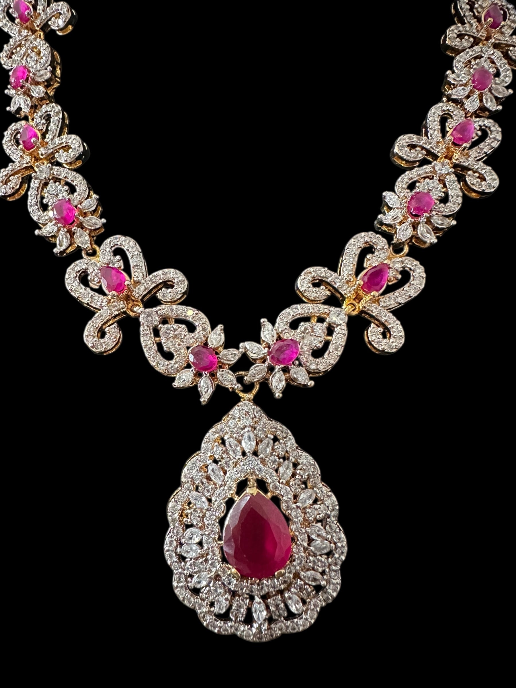 DNS203 high quality necklace set with zircon and ruby cz stone ( READY TO SHIP )