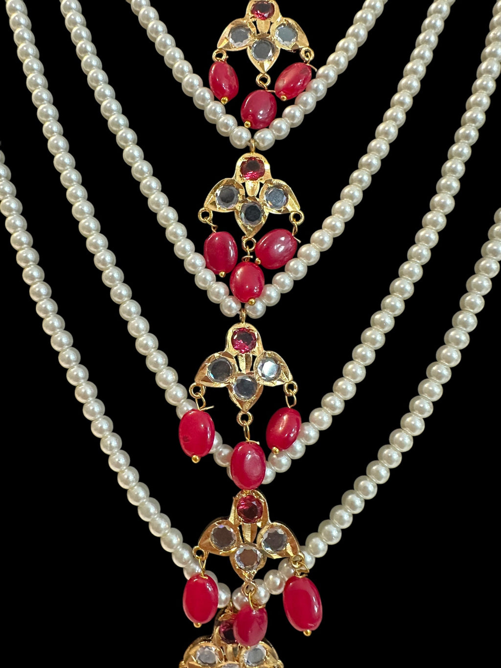 SAT101 Hyderabadi satlada with earrings - Ruby ( READY TO SHIP )