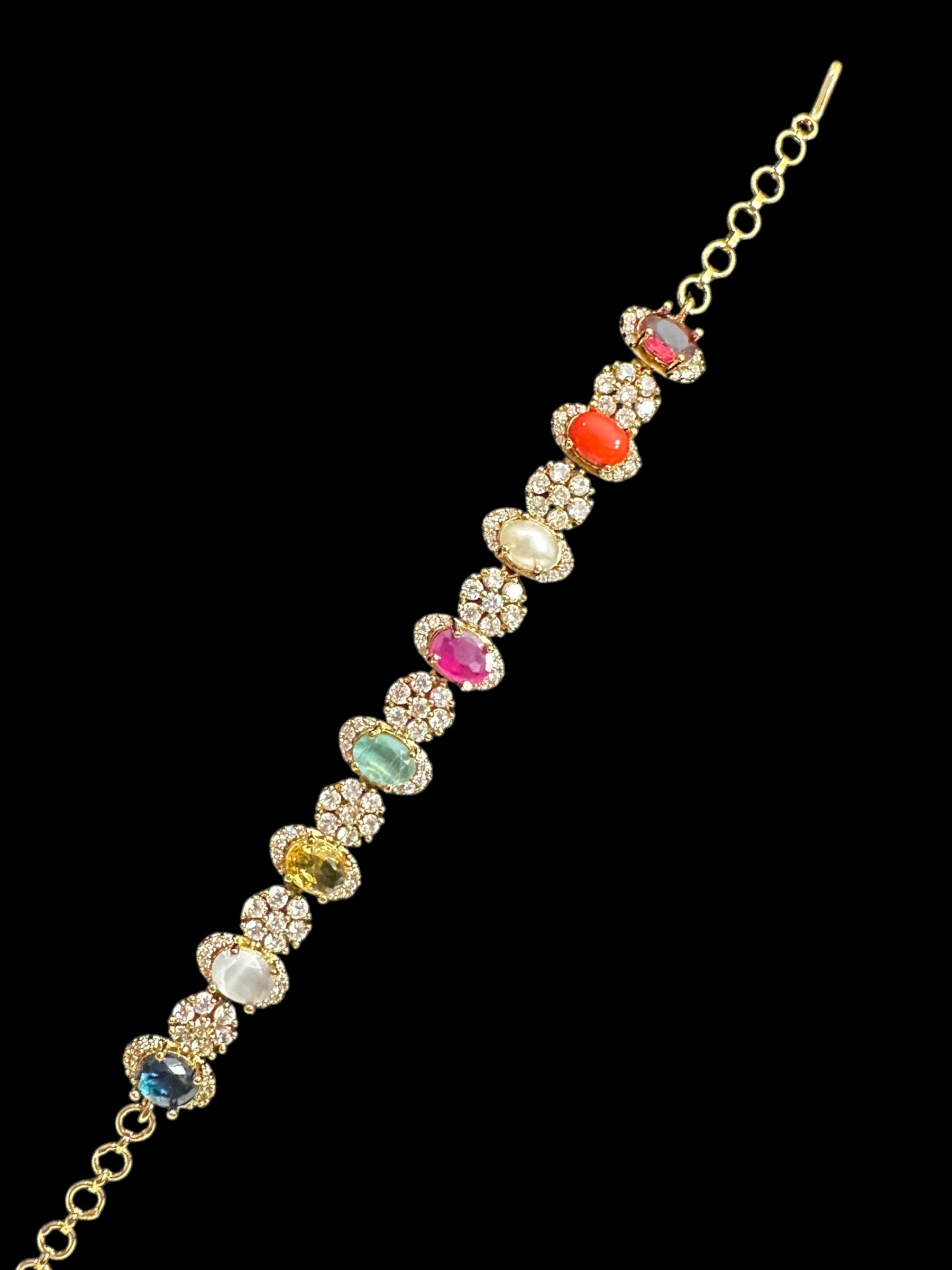 Multicolor gold plated bracelet - Navratan ( READY TO SHIP )