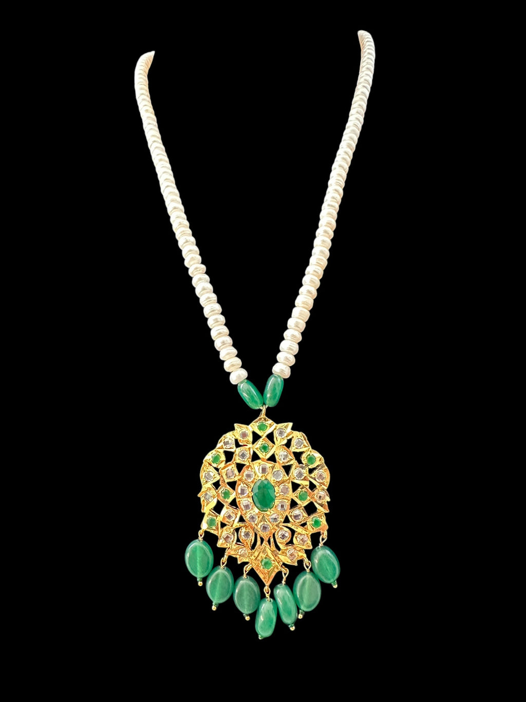 PS490 Neelam freshwater pearl   pendant set  - Green ( READY TO SHIP )