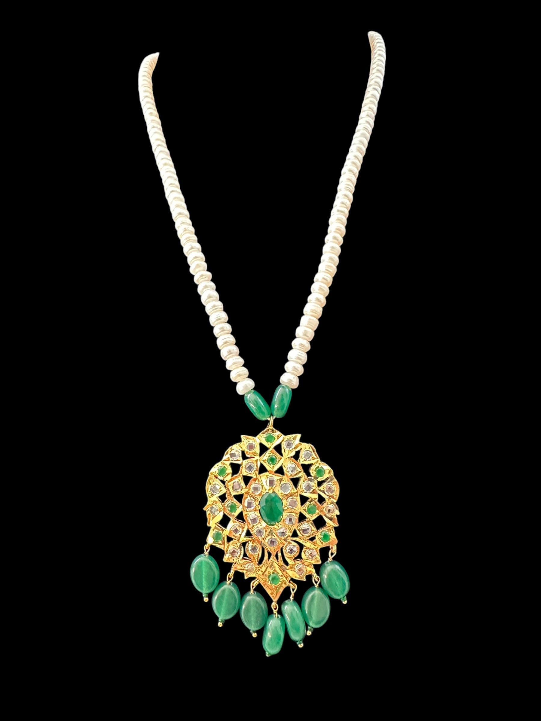 PS490 Neelam freshwater pearl   pendant set  - Green ( READY TO SHIP )