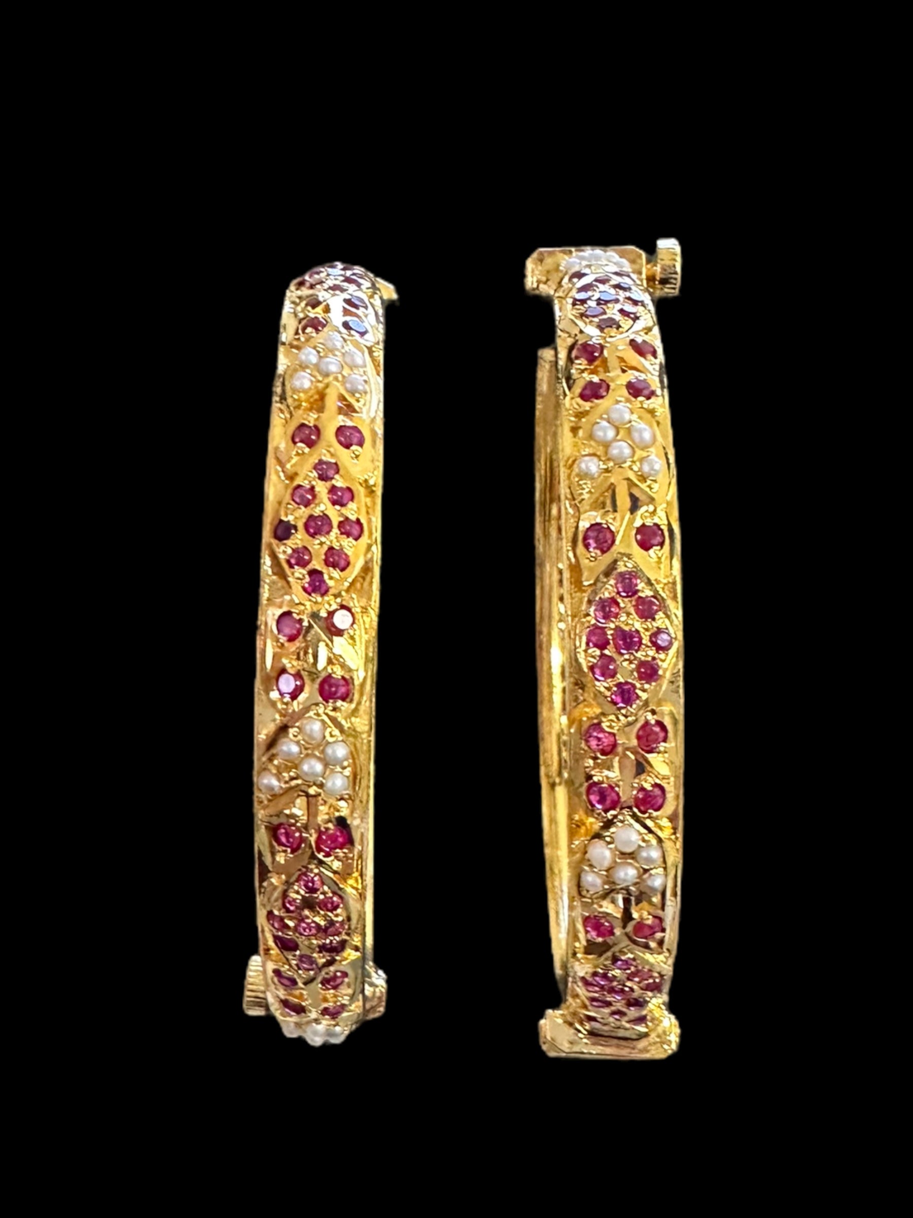 Ruby pearl Jadau gold plated silver bangles  ( READY TO SHIP)