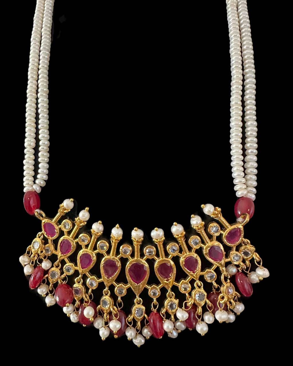 PS557 Hyderabadi / Nizami tirmani in fresh water pearls with chandbali( READY TO SHIP )