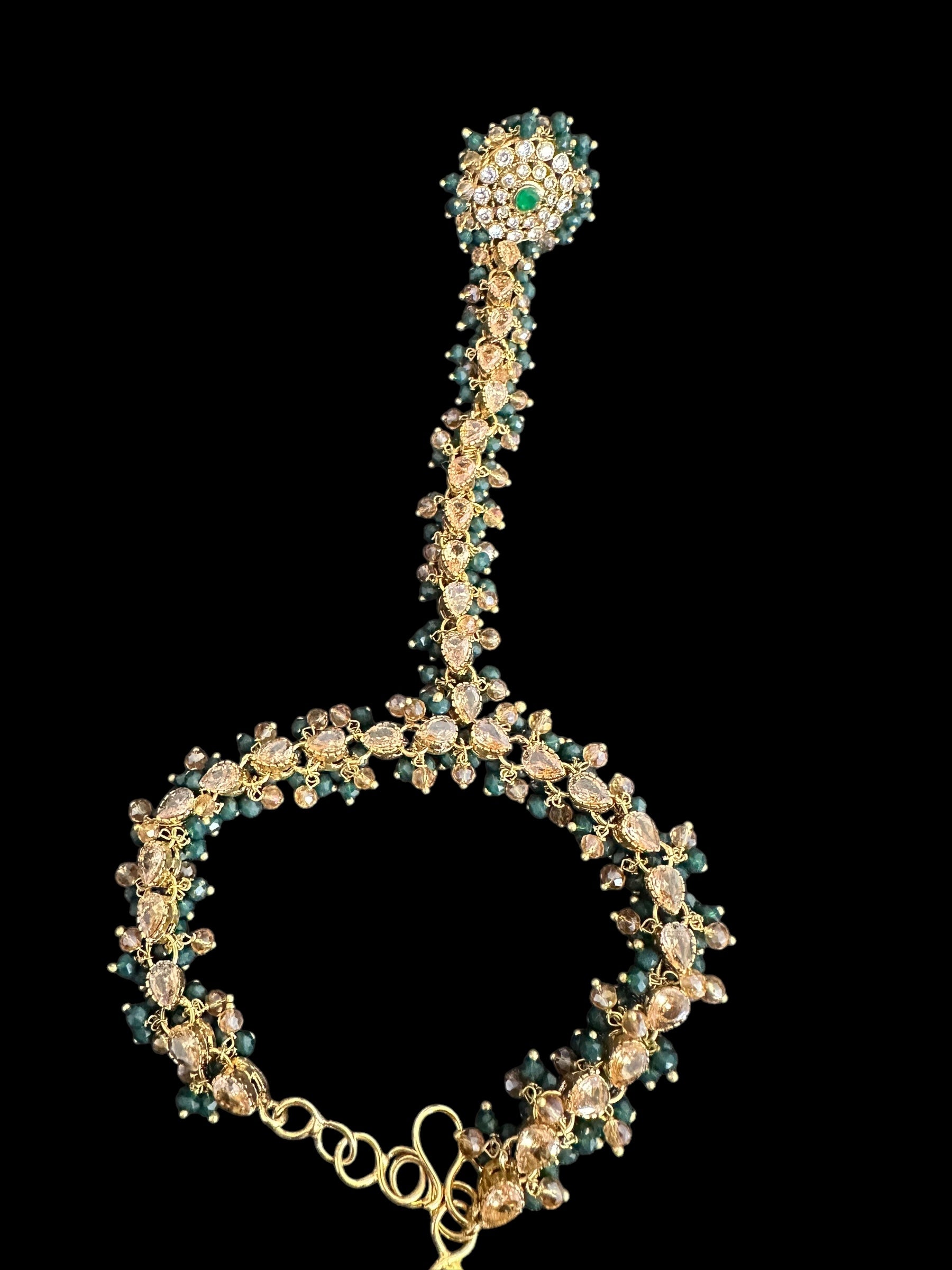 BR496 Faiza bridal set in emerald ,champagne combination  ( SHIPS IN 4 WEEKS )