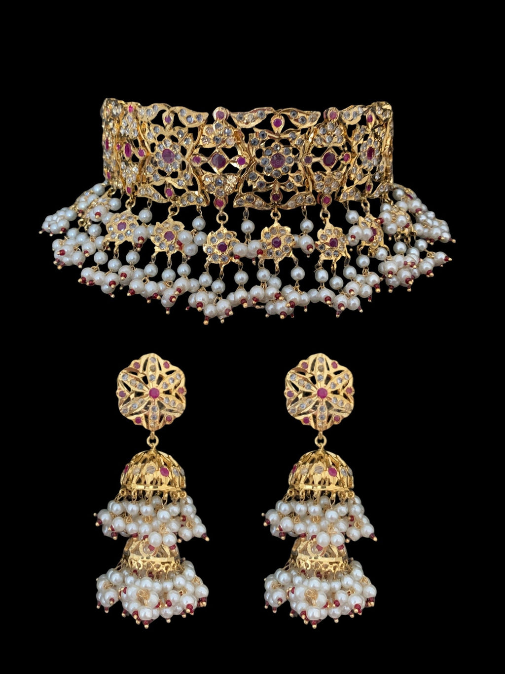 C00 Kesariya choker set in rubies( SHIPS IN 4 WEEKS )