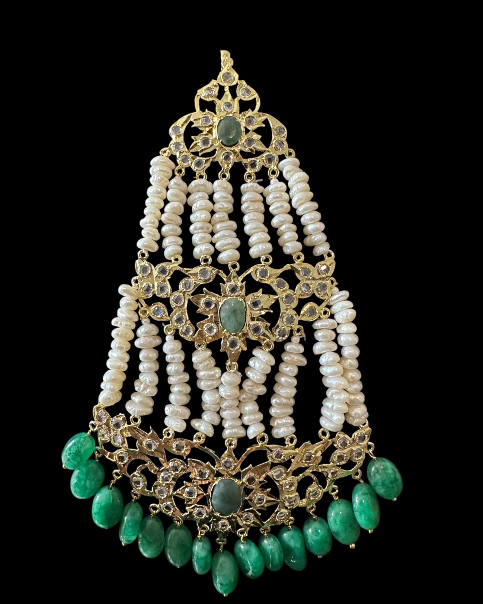 BR482 Insia Hyderabadi bridal set in emeralds with fresh water pearls ( SHIPS IN 1 WEEK )